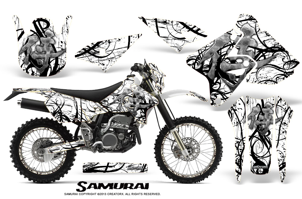 Suzuki DRZ400 Enduro Graphics Kit Samurai Black White NP Rims